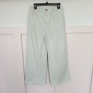 Entro High Waisted Cropped Wide Leg Pants LARGE Mint Cotton Preppy Stretch